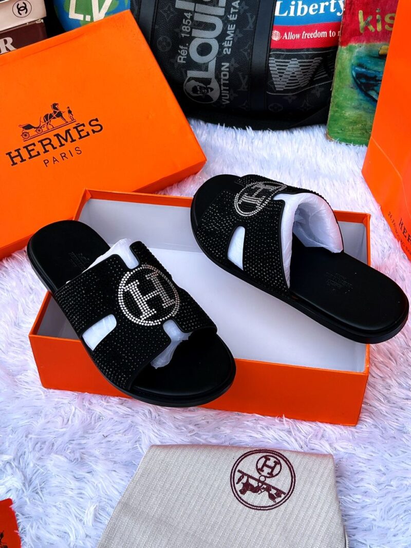 Hermes cross leather slippers