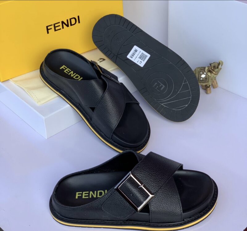 Fendi cross leather slippers