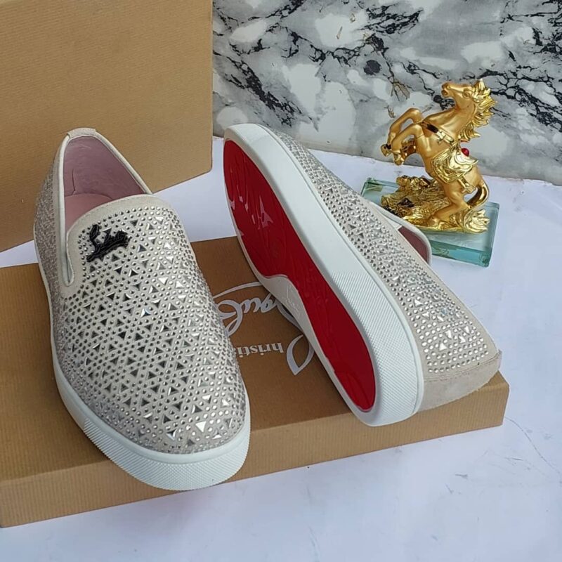 Christian loubotin white stone shoe