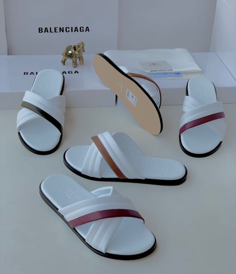 Bb White Cross Leather Slippers