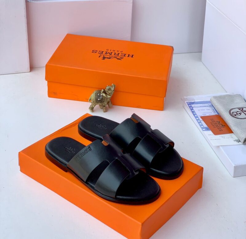 Hermes Designer Leather Slippers - Image 2