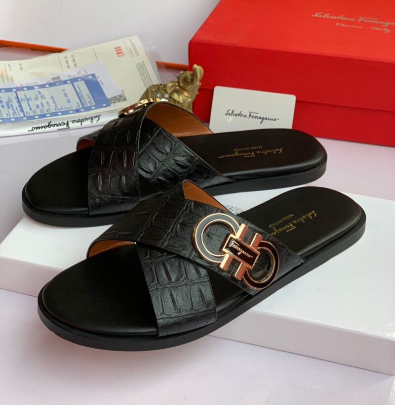 Ferragamo High Quality Cross Leather Slippers