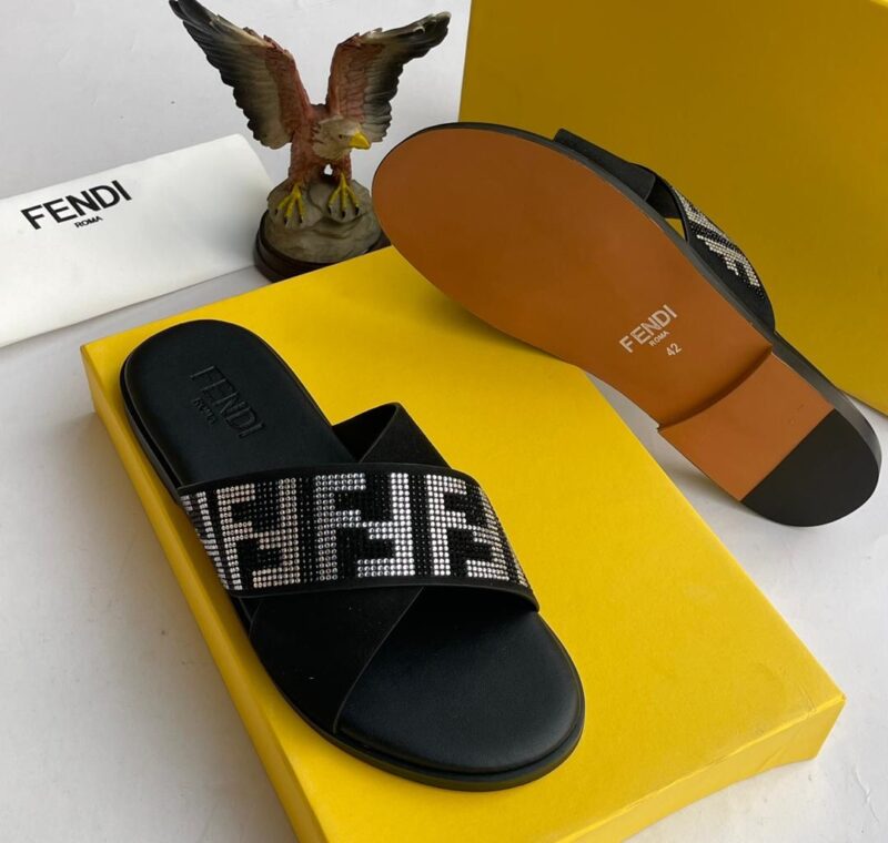 Fendi Cross Leather Slippers