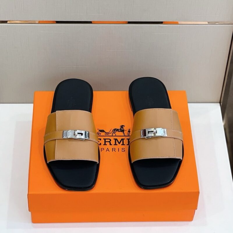 Hermes Luxury Leather Slippers - Image 2