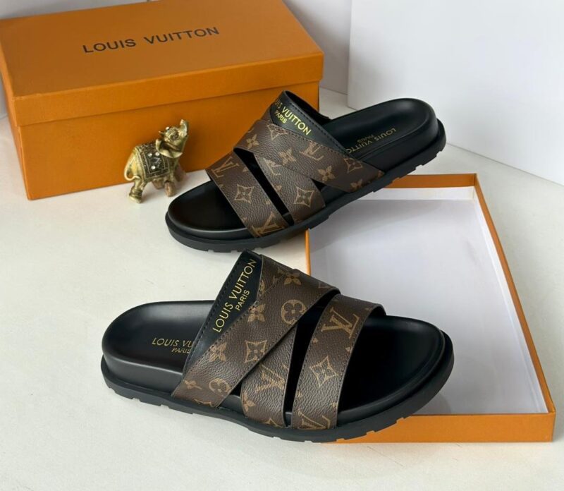 Lv Dark brown leather Slippers