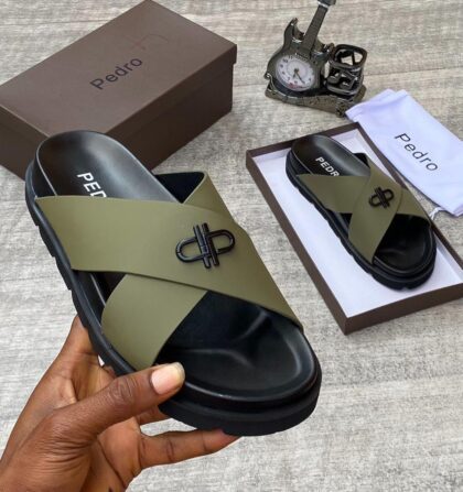 P.D Cross Leather Slippers