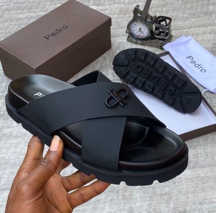 P.D Cross Leather Slippers