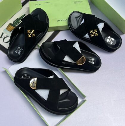 Off White Leather Cross Slippers