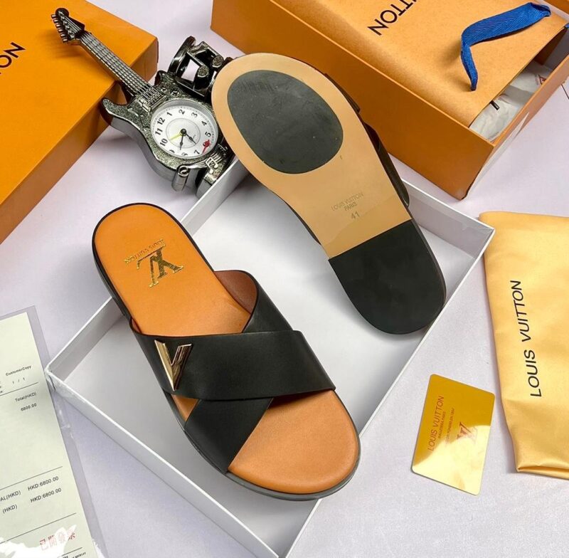 Lv-Men's Leather Cross Slippers - Image 2