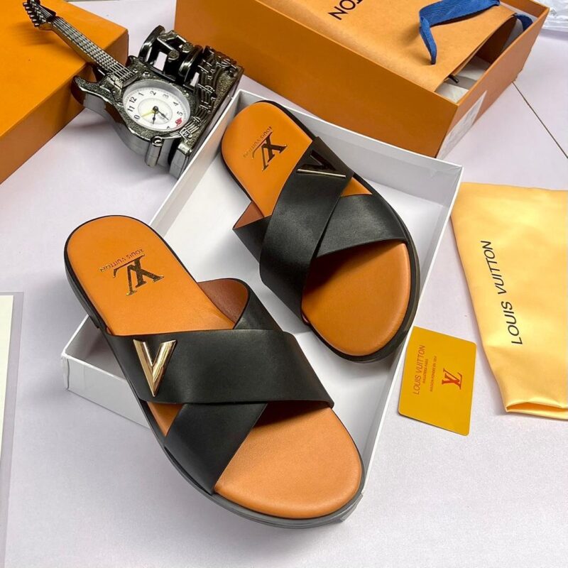 Lv-Men's Leather Cross Slippers - Image 3